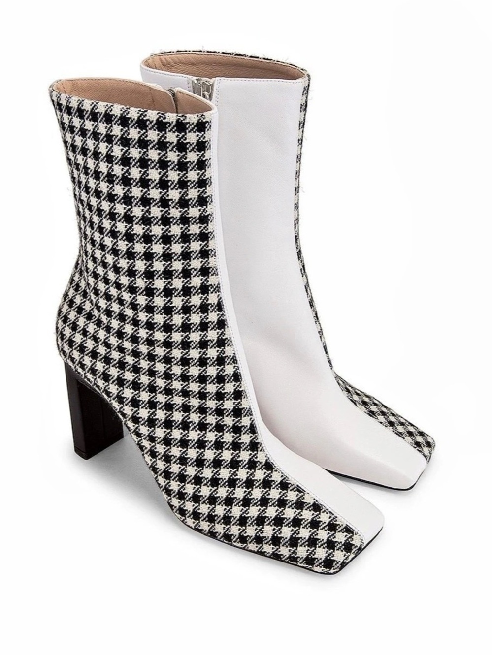 Wandler Isa Boot in Houndstooth Heeled Boots White & Black